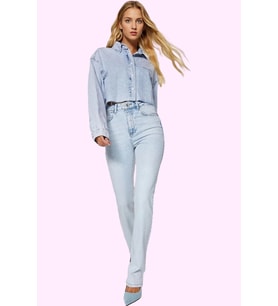 Kadın Denim Flare Pantolon Yüksek Bel Regular Boy Casual Günlük Stiller Yaz Aylarının Vazgeçilmezi (Açık Mavi)