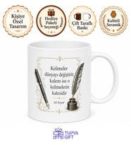 Kalem Temalı Yazar Kupası Özel Baskılı Porselen Kupa Bardak Hediye