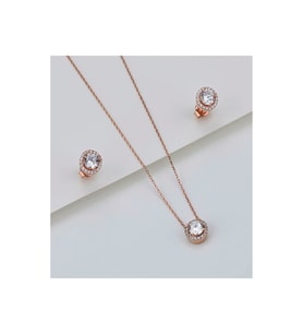 925 Ayar Gümüş Pırlanta Model Kolye Küpe Seti ( Rose Gold )