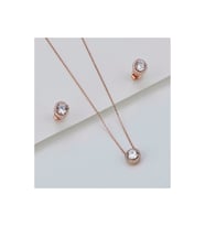 925 Ayar Gümüş Pırlanta Model Kolye Küpe Seti ( Rose Gold )