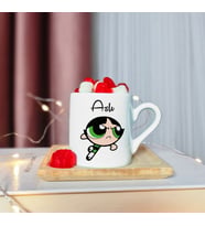 Power Puff Girls Buttercup Tasarımlı Ahşap Tabaklı Kişiye Özel Türk Kahvesi Fincanı