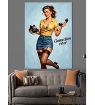 Connection Error Telefonlu Pin-Up Dekoratif Kanvas - Mdf Ahşap Tablo