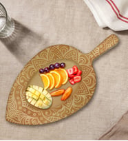 BK Gift Retro Motif Tasarımlı Yaprak Şeklinde Doğal Ahşap Servis ve Sunum Tabağı Model 9