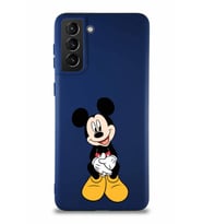 Samsung Galaxy S21 Plus Soft Premier Kapak Mickey Mouse-A Tasarımlı Silikon Kılıf - Lacivert (Şeffaf)