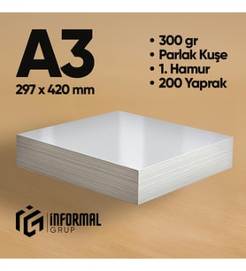 İnformal Fotokopi Kağıdı Premium Kalite A3 300 gr Parlak Kuşe 200 Yaprak 1. Hamur