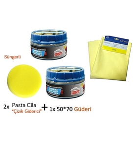 2x Çizik Giderici Parlatıcı Pasta Cila (Süngerli) + 1x Mikrofiber Güderi Kurulama Bezi 50x70