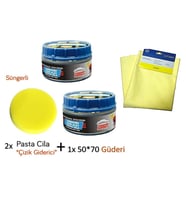 2x Çizik Giderici Parlatıcı Pasta Cila (Süngerli) + 1x Mikrofiber Güderi Kurulama Bezi 50x70