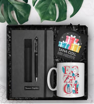 Eczacılara Özel Kişiye Özel Defter & Deri Kılıflı Touch Pen Kalem & Tasarım Kupa Hediye Seti