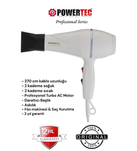 POWERTEC TR-501 Profesyonel Renkli Fön Makinesi Beyaz