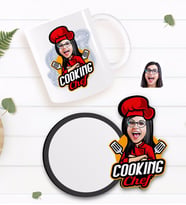 BK Gift Kişiye Özel Kadın Chef Karikatürlü Beyaz Kupa ve Ahşap Bardak Altlığı Hediye Seti-11