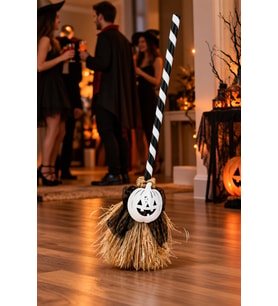 Halloween Cadılar Bayramı Dans Eden Yürüyen Süpürge Sesli Işıklı Beyaz Balkabağı Dekoru 79 cm