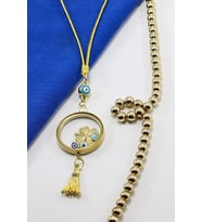 Püsküllü Gold Renkli Nazarlı Çelik Çerçeveli Yoncalı Açılabilir Fanus Model Dikiz Ayna Süsü