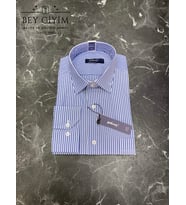 Paksoy Mavi Beyaz Çizgili Uzun Kol Classic Gömlek