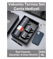 Özel Üretim Paslanmaz Çelik 3 Bardaklı Soğuk Sıcak Termos Vakumlu Termos Set Çanta Hediyeli 550 Ml