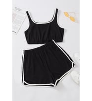 Kadın Siyah Askılı Crop Top ve Şortlu Gecelik Takım H110560