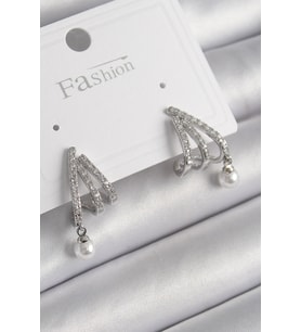 Pirinç Gümüş Renk Zirkon Taşlı Pençe Model İnci Detay Kadın Küpe 5886 - SSSSSS7059-1802