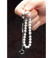 Gümüş Püsküllü Ayyıldız Model 8mm Küre Kesim Doğal Inci Tesbih (Beyaz)