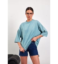 Nare Oversize Yıkamalı Yeşil Kadın Tişört