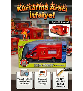Metal İtfaiye Kurtarma Vanı - 17cm, Çek Bırak, Açılır Kapılı Die-Cast Model Oyuncak Araba