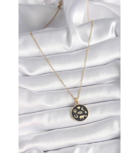 316L Çelik Gold Renk Siyah Şans Kolyesi 5886 - SSSSSS1945-5551