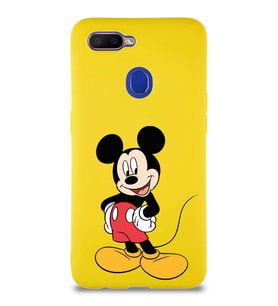 Oppo A12 Soft Premier Kapak Mickey Mouse-E Tasarımlı Silikon Kılıf - Sarı (Şeffaf)