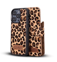 Bouletta Apple iPhone 14 Pro Uyumlu Deri Cüzdanlı Kılıf MWWN LEO1 Leopar