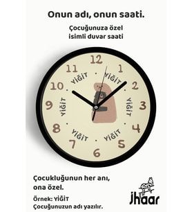 İsme Özel Anne ile Çocuk Ayı Çocuk Odası Duvar Saati Orta Boy 30 cm Siyah Camlı Sessiz
