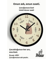 İsme Özel Anne ile Çocuk Ayı Çocuk Odası Duvar Saati Orta Boy 30 cm Siyah Camlı Sessiz