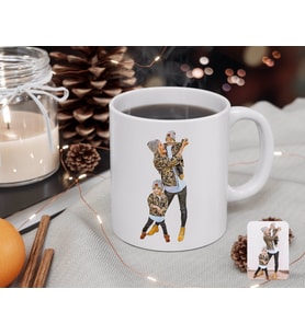 BK Gift Kişiye Özel Tam Boy Anne Kız Oğul Karikatürlü Beyaz Kupa Bardak-1
