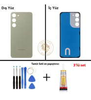 Samsung Galaxy S23 Plus Yeşil Renk Arka Kapak + Tamir Seti + B7000 Yapıştırıcı Arka Cam Batarya Kapağı Pil Kapağı Lazer Kesim Back Cover Galaxy S23 Plus Uyumlu
