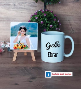 Gelin Fotoğraflı Dekoratif Taş, Kupa Bardak Beyaz Hediye (Model 1)