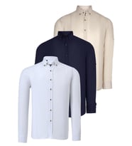 ÜÇLÜ SET G721 DEWBERRY ERKEK GÖMLEK-LACİVERT-BEYAZ-BEJ