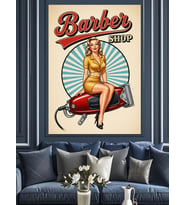 Berber Dükkanı Pin-Up Kız Dekoratif Kanvas - Mdf Ahşap Tablo