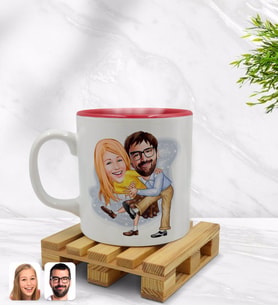 BK Gift Kişiye Özel Sevgililer Karikatürlü İçi Kırmızı Renkli Kupa Bardak Model 102