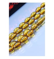 7x11 mm Mustafa Uysal İmzalı Altın Rengi Ateşi Kehribar Tesbih (Lacivert-Kırmızı)
