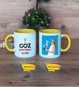 Göz Doktoru Kupa Bardak Sarı Fotoğraflı Tıp Bayramı Hediyesi