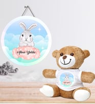 Kişiye Özel Bebek Kapı Süsü ve Peluş Ayıcık Seti – Baby Shower / Hastane Odası
