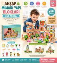 Ahşap Mimari Yapı Blokları 268 Parça Eğitici Yaratıcı ve Renkli İnşa Seti