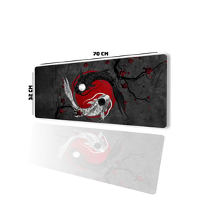 SonicTouch Japon Ying Yang Balığı Gamer Oyuncu Dikişsiz Sıvı Geçirmez Siyah Klavye Mouse Pad 32x70Cm