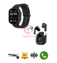 Smart Watch Ultra T800 Ultra 2 Akıllı Saat Dinamik Ekranlı ve Ultrapods Bluetooth Kulaklık (Siyah)