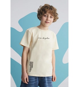 Çocuk Los Angles Baskılı Pamuklu Tshirt (Bej)