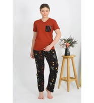 Akbeniz Kadın Kısa Kol Pamuk Penye Pijama Takım Kremit 4214