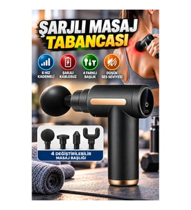 Şarjlı Kas Masaj Tabancası – 6 Hız Kademeli, 4 Değiştirilebilir Başlıklı