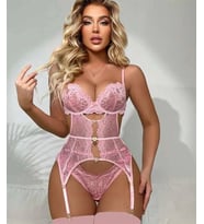 Amora Secret Kalp Aksesuarlı Dantelli Fantezi Pembe Jartiyer Takım