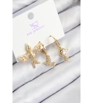 Pirinç Zirkon Taşlı 3'lü Kuş Model Gold Renk Kadın Küpe - TJ-BKP11133