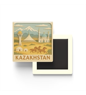 Kazakistan - Kazakhstan - Paper Cut Art - Baskılı Buzdolap Magneti Kare - 9x9 cm