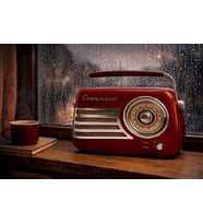Retro Bluetooth Hoparlör Nostaljik Radyo Tasarımlı Taşınabilir USB FM Destekli Vintage Speaker (Ebru Kırmızı)