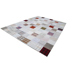 Açık Gri El Dokuma Kilim Modern Geometrik Desenli Salon Yatak Odası Düz Dokuma Şık Tasarım