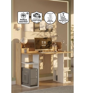 Pantego 124cm Çalışma Masası Bilgisayar Masası Raflı Sepet-Beyaz PAN1-SW
