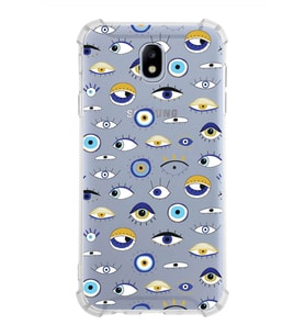 PrintiFy Samsung Galaxy J7 Pro Uyumlu Nazar Boncuğu 2 Baskılı Şeffaf Köşe Korumalı Antişok Kılıf